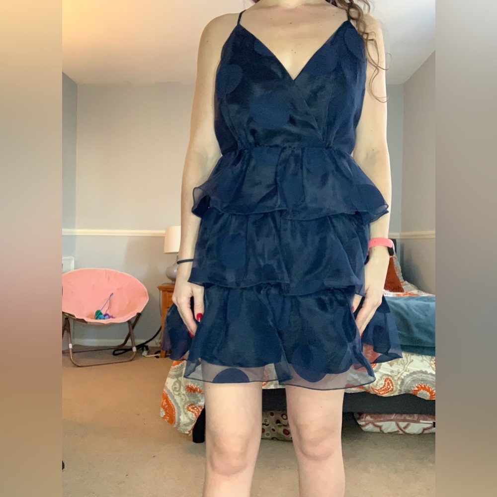 Navy blue polka dot dress keepsake  xs